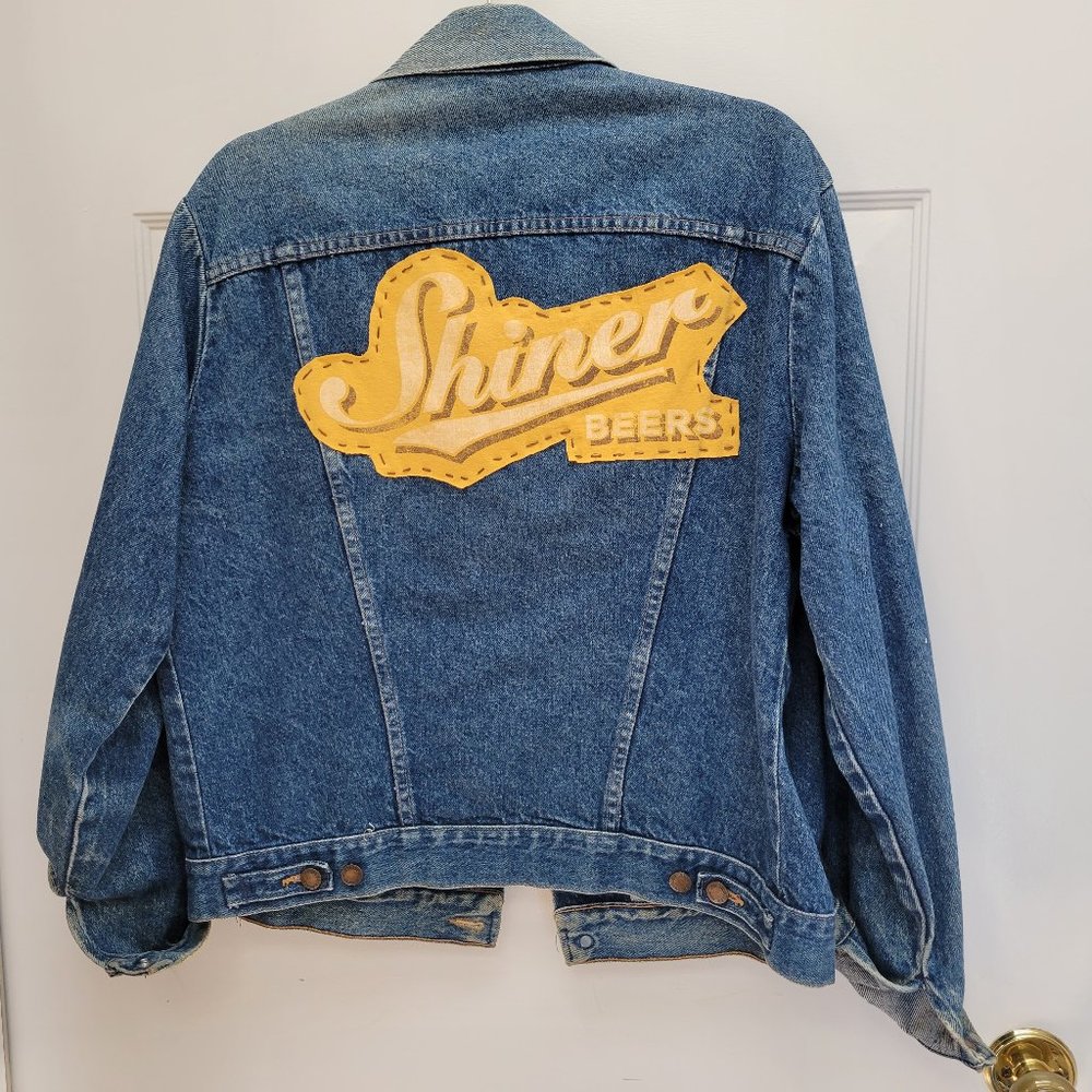 Vintage Rustler Jean Jacket Custom Made Stitched Shirt Shiner Beer